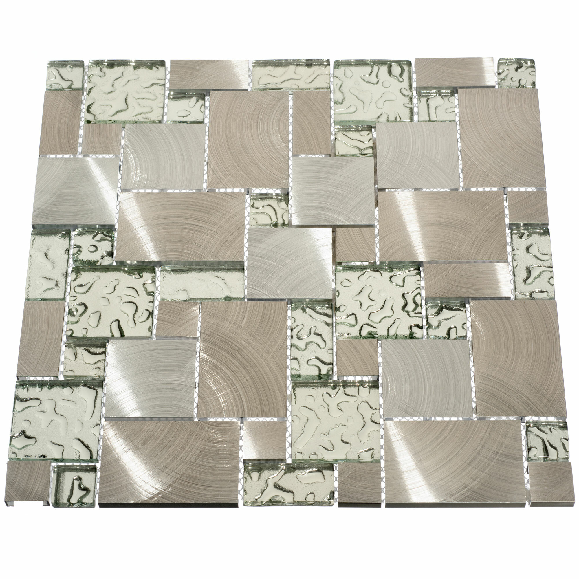 Giorbello Venetian Random Sized Glass And Metal Mosaic Tile In Silver